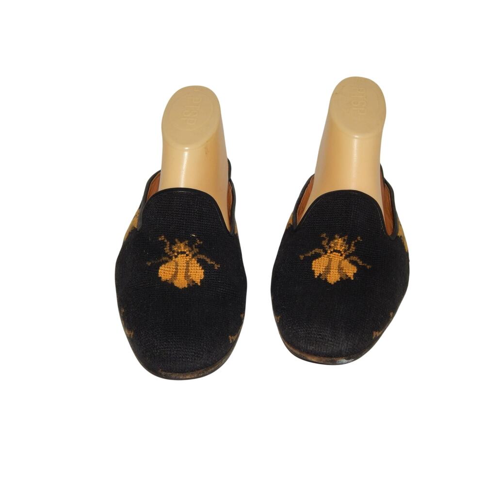 Stubbs & Wootton Bumble Bee Tapestry Woven Black Slipper Loafers Shoes Size 10